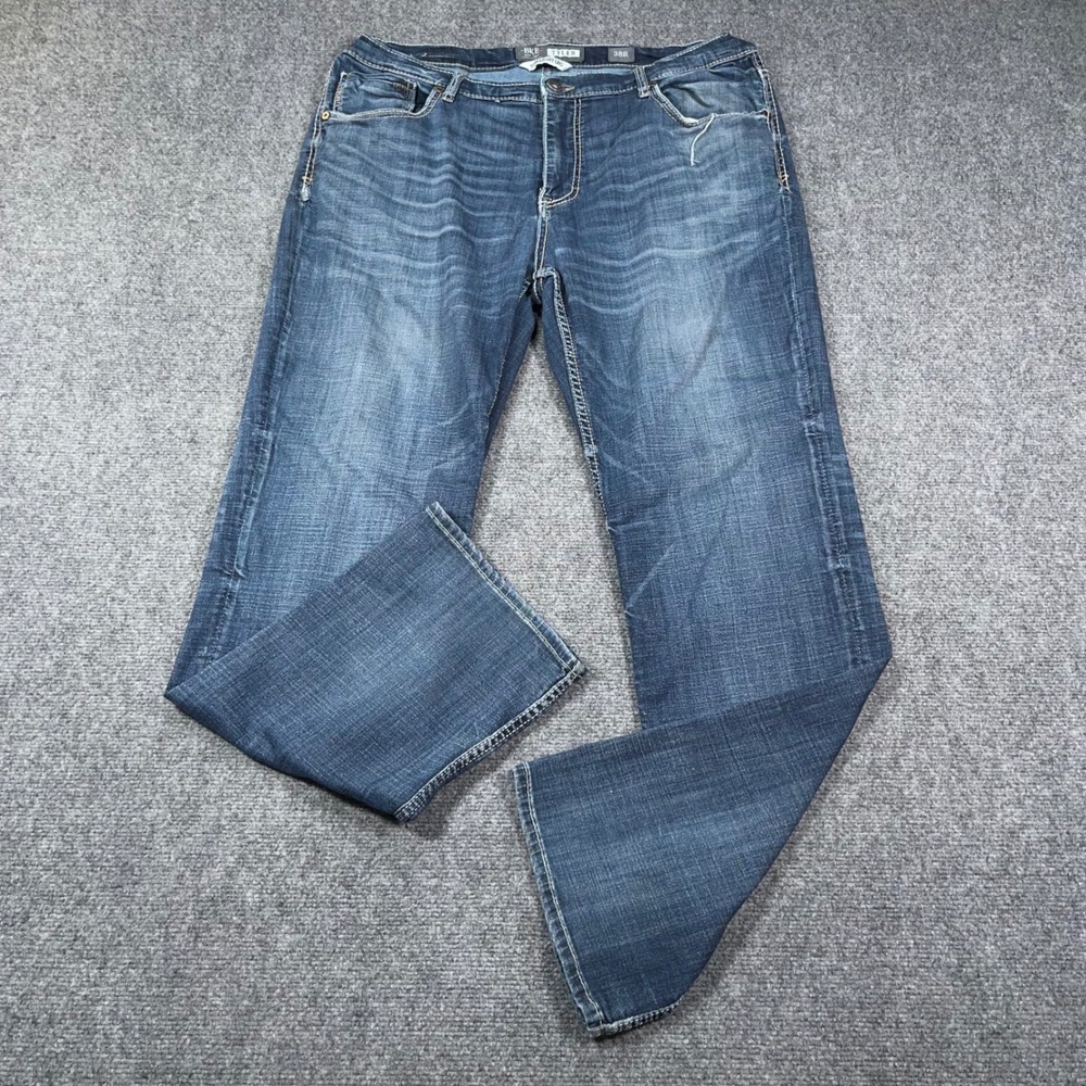 BKE Tyler Straight Leg Jeans Mens 38Rx Distressed Whisker Wash Blue